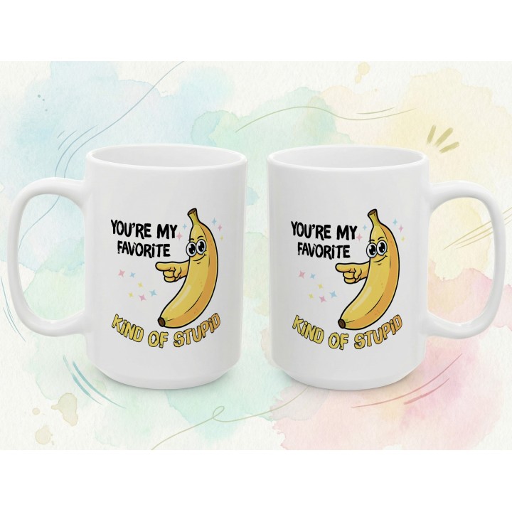 Kubek z nadrukiem „You’re my favorite kind of stupid” – śmieszny kubek z bananem