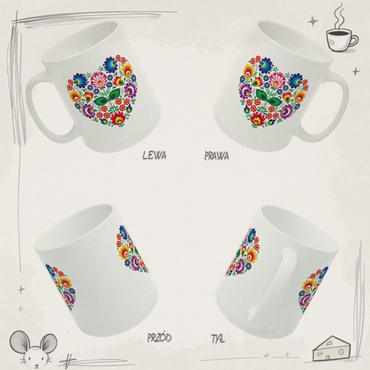 Kubek z nadrukiem folkowe serce – kolorowy ludowy wzór kwiatowy