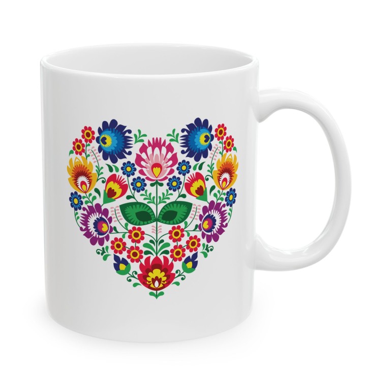 Kubek z nadrukiem folkowe serce – kolorowy ludowy wzór kwiatowy
