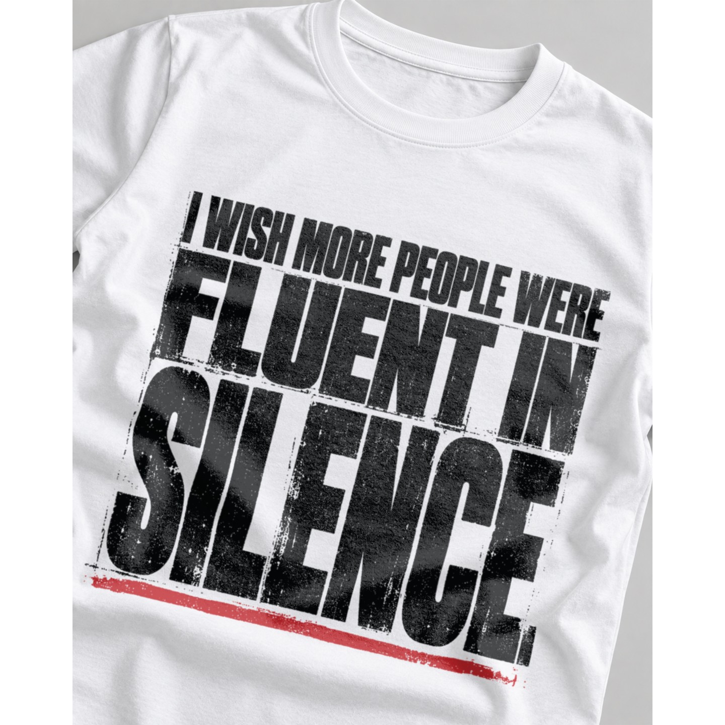 Koszulka z napisem I wish more people were fluent in Silence – Damska fit biała