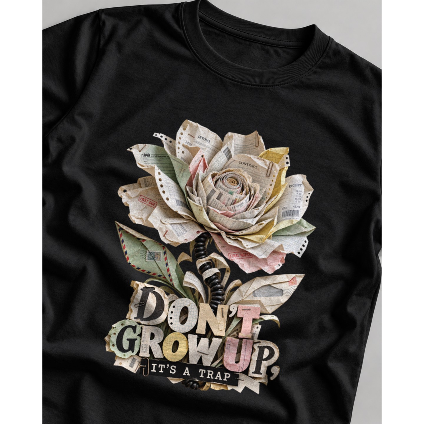 Koszulka z nadrukiem Don't Grow Up It's A Trap – Damska Fit Czarna