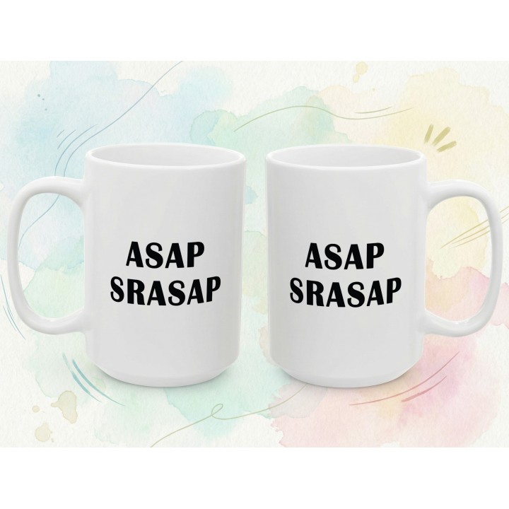 Kubek z nadrukiem „ASAP SRASAP” – śmieszny kubek korporacyjny