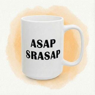 Kubek z nadrukiem „ASAP SRASAP” – śmieszny kubek korporacyjny