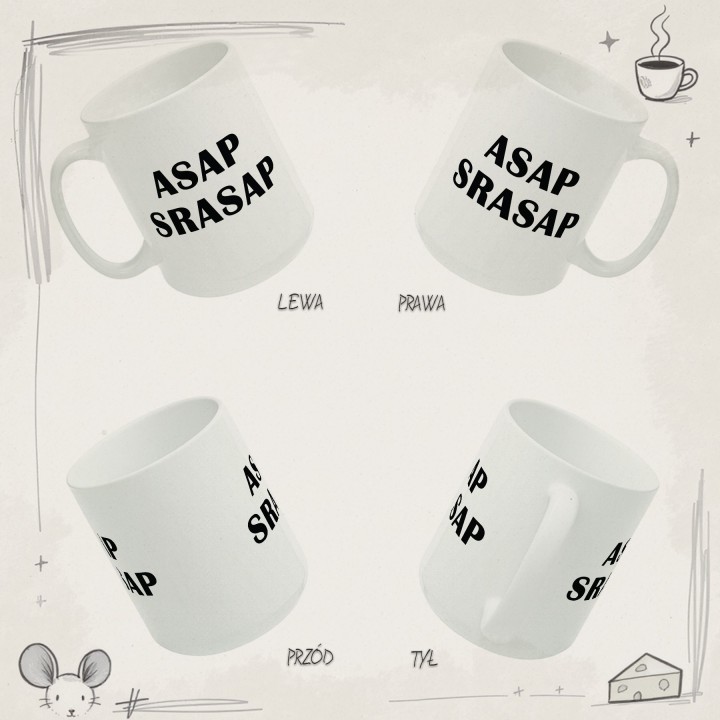 Kubek z nadrukiem „ASAP SRASAP” – śmieszny kubek korporacyjny