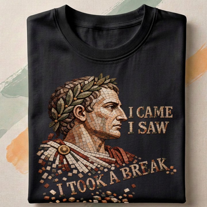 T-shirt z mozaiką Juliusza Cezara i zabawnym hasłem