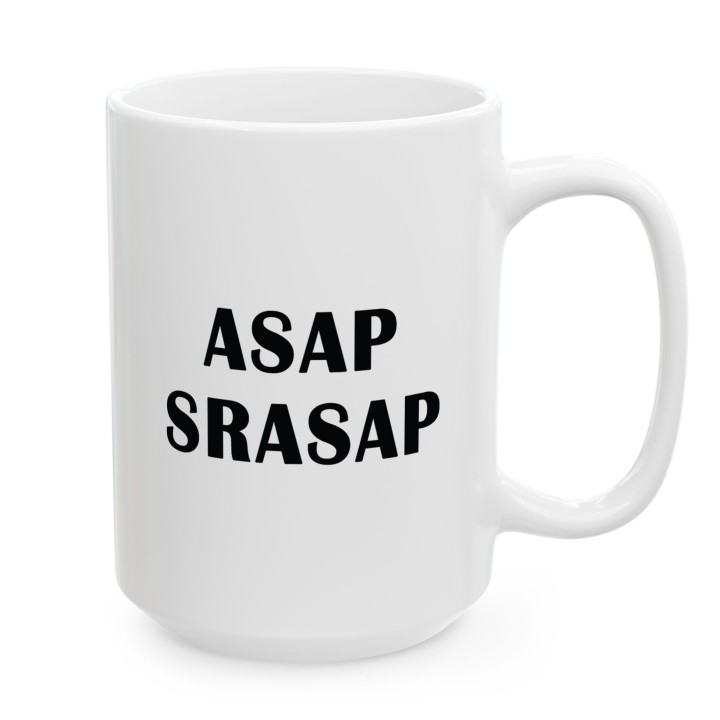 Kubek z nadrukiem „ASAP SRASAP” – śmieszny kubek korporacyjny