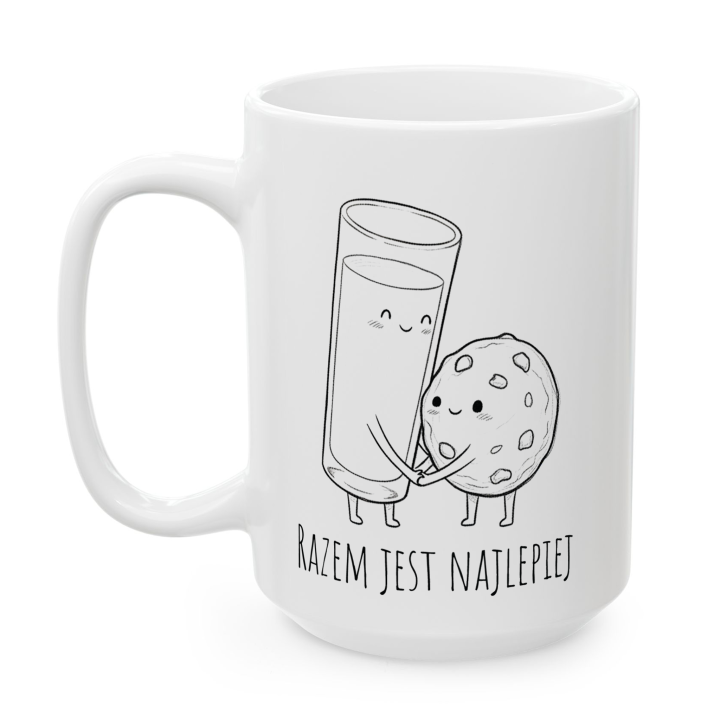 Kubek z nadrukiem „Razem jest najlepiej” – mleko i ciasteczko
