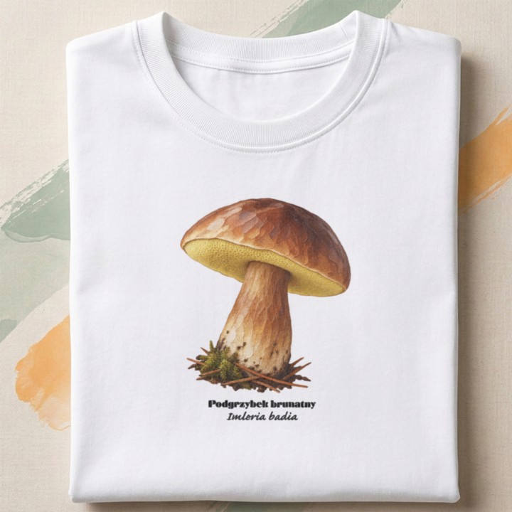 Koszulka z botaniczną ilustracją grzyba Imleria badia