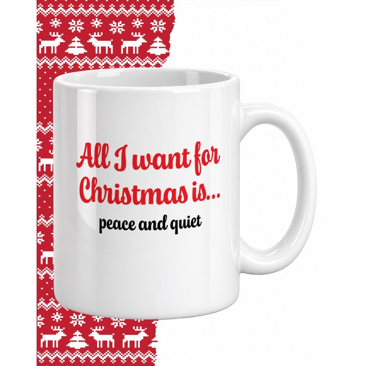Kubek świąteczny z napisem All I want for Christmas is peace and quiet