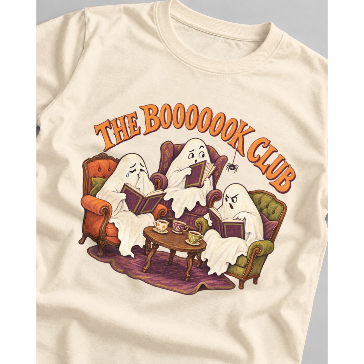 Koszulka z nadrukiem The Boooook Club z duchami czytającymi książki
