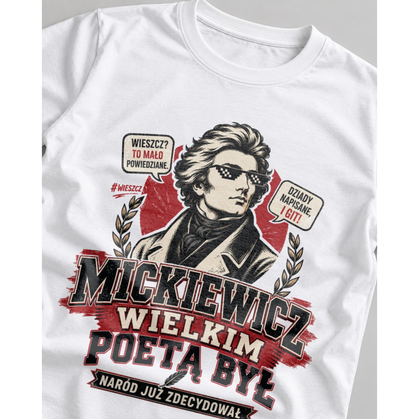 Koszulka Mickiewicz Wielkim Poetą Był Legenda Romantyzm Crew – Damska fit biała
