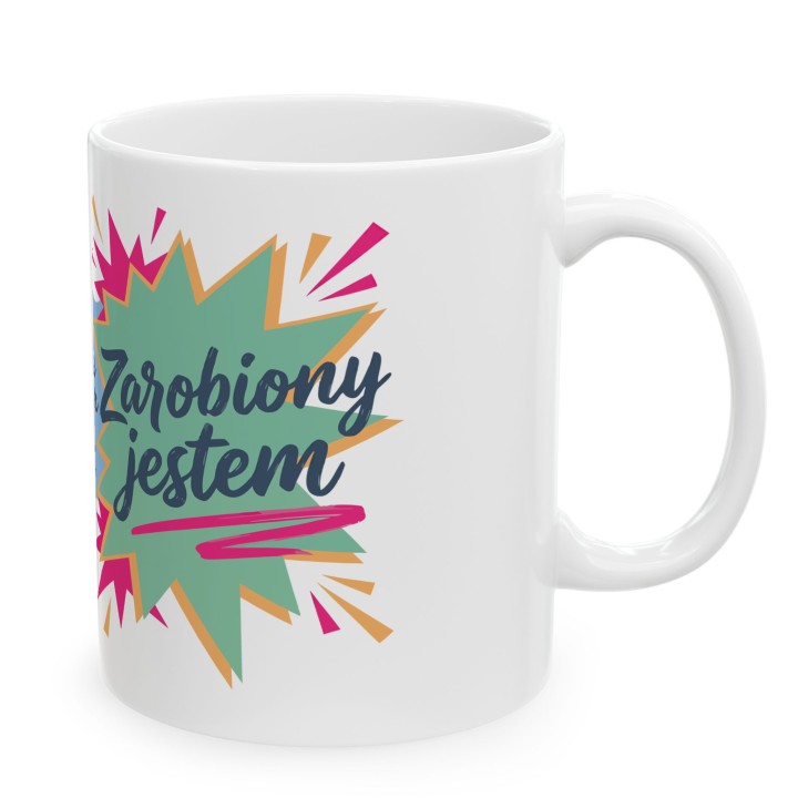 Kubek z nadrukiem „Nie znam się, nie wiem – zarobiony jestem” | humor, autoironia