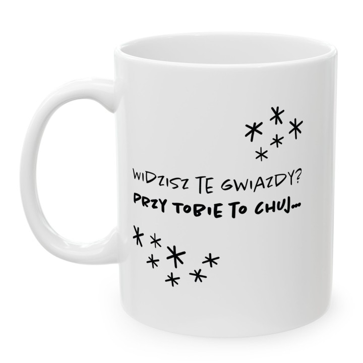 Kubek z nadrukiem „Widzisz te gwiazdy?” – ironiczny komplement ostateczny