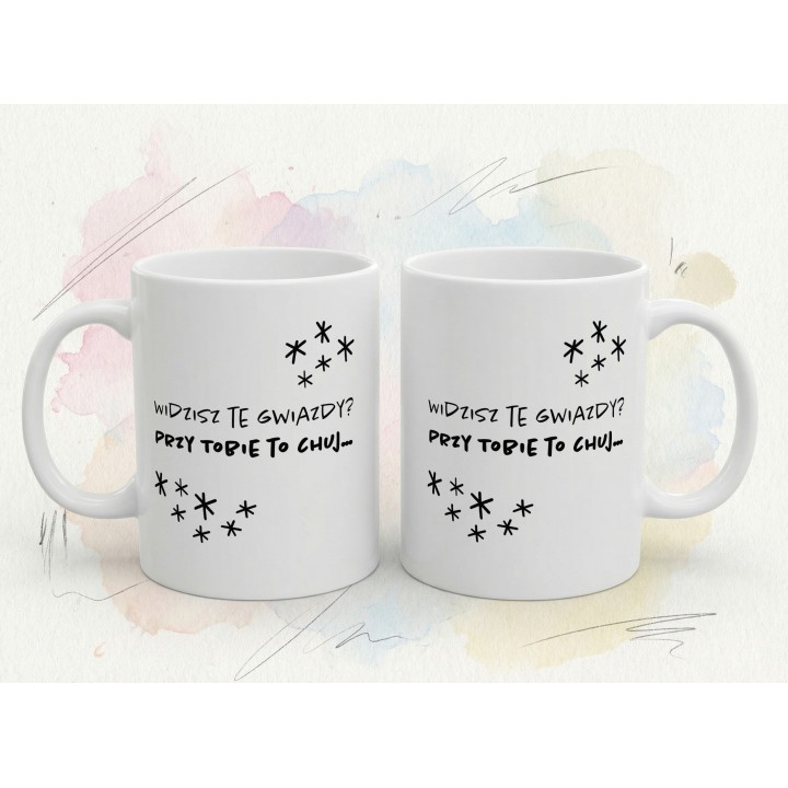 Kubek z nadrukiem „Widzisz te gwiazdy?” – ironiczny komplement ostateczny