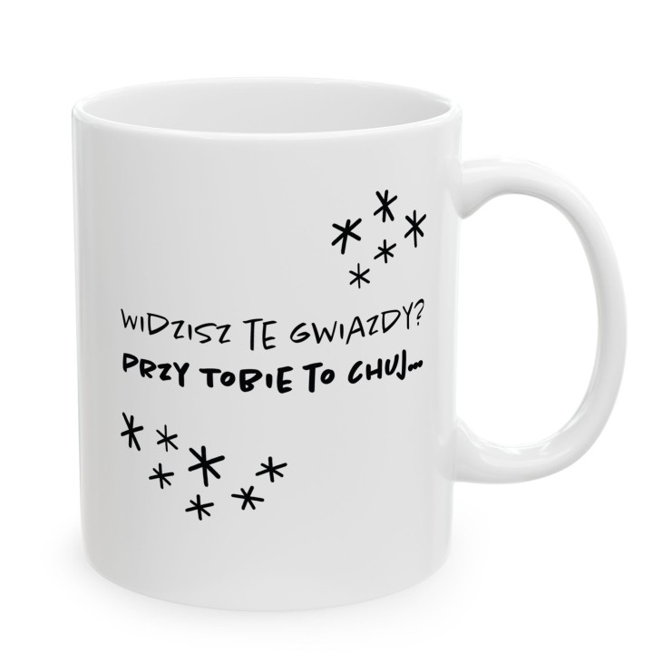 Kubek z nadrukiem „Widzisz te gwiazdy?” – ironiczny komplement ostateczny