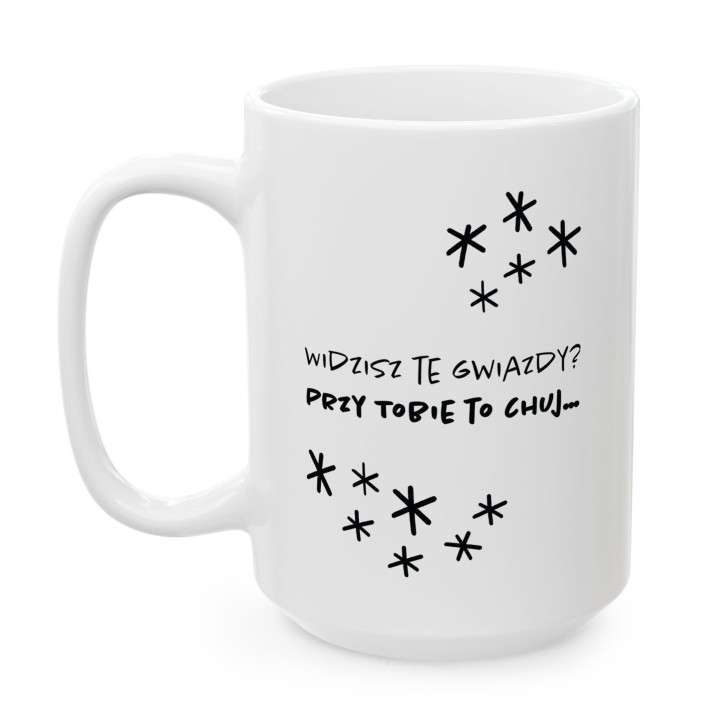 Kubek z nadrukiem „Widzisz te gwiazdy?” – ironiczny komplement ostateczny