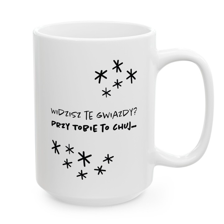 Kubek z nadrukiem „Widzisz te gwiazdy?” – ironiczny komplement ostateczny