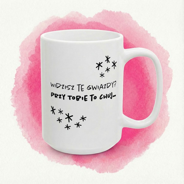 Kubek z nadrukiem „Widzisz te gwiazdy?” – ironiczny komplement ostateczny
