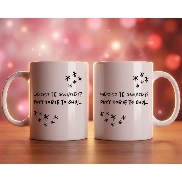 Kubek z nadrukiem „Widzisz te gwiazdy?” – ironiczny komplement ostateczny
