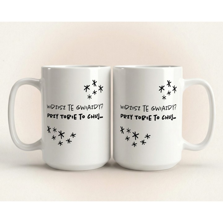 Kubek z nadrukiem „Widzisz te gwiazdy?” – ironiczny komplement ostateczny