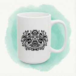Kubek z nadrukiem - Folkowy ornament z kogutami | polska wycinanka