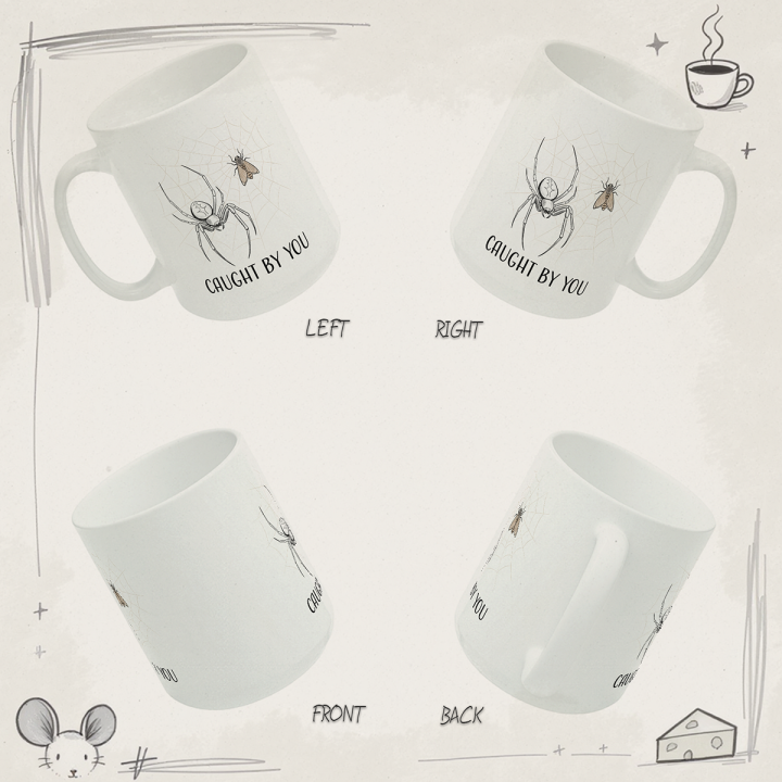Kubek „CAUGHT BY YOU” – pająk w sieci, miłosny żart