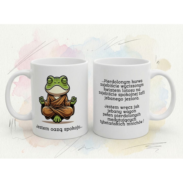 Kubek „Jestem oazą spokoju” – żaba zen, humor biurowy, dystans