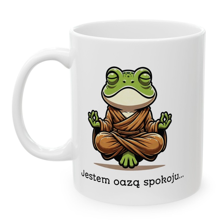 Kubek „Jestem oazą spokoju” – żaba zen, humor biurowy, dystans