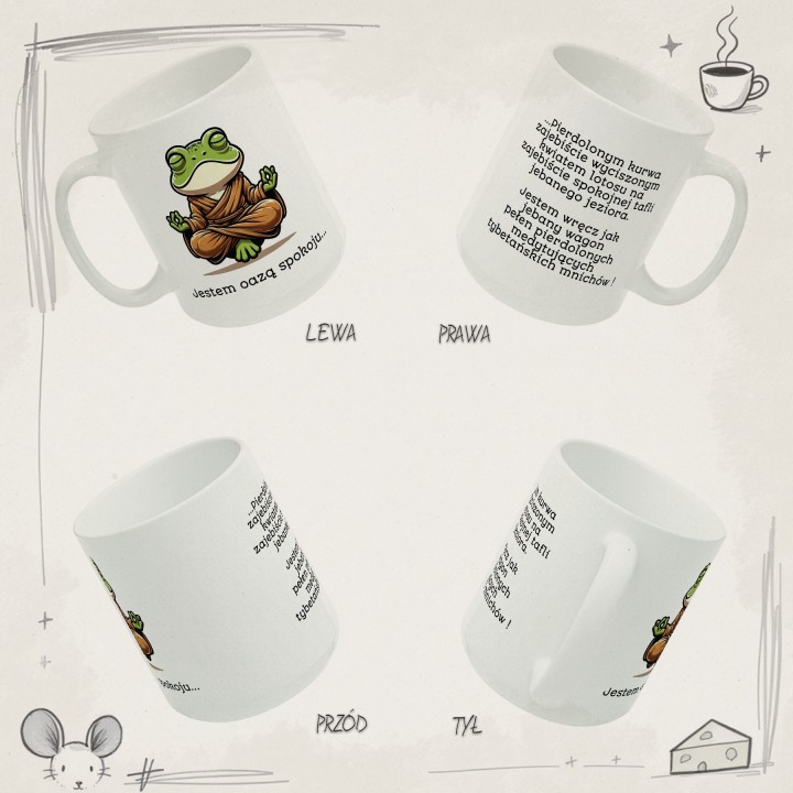 Kubek „Jestem oazą spokoju” – żaba zen, humor biurowy, dystans