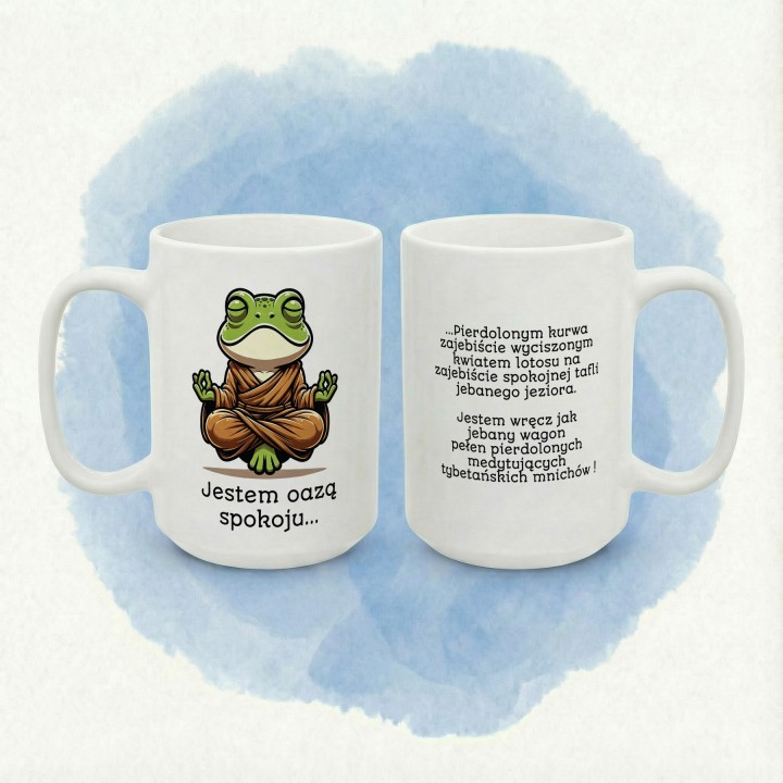 Kubek „Jestem oazą spokoju” – żaba zen, humor biurowy, dystans