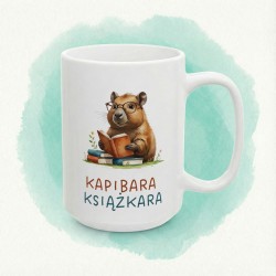 Kubek z nadrukiem „Kapibara Książkara” – prezent dla moli książkowych z humorem