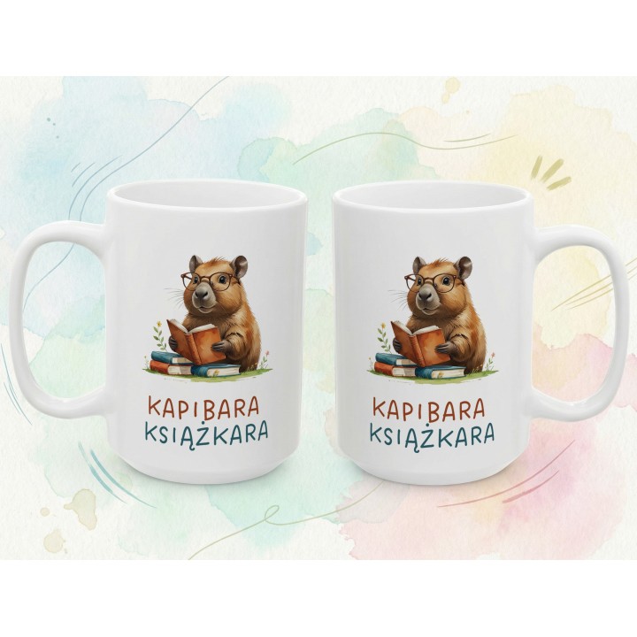 Kubek z nadrukiem Kapibara Książkara – zabawny prezent dla książkoholika