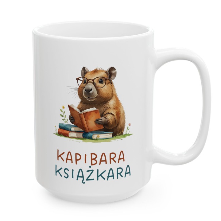 Kubek z nadrukiem Kapibara Książkara – zabawny prezent dla książkoholika
