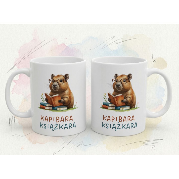 Kubek z nadrukiem Kapibara Książkara – zabawny prezent dla książkoholika