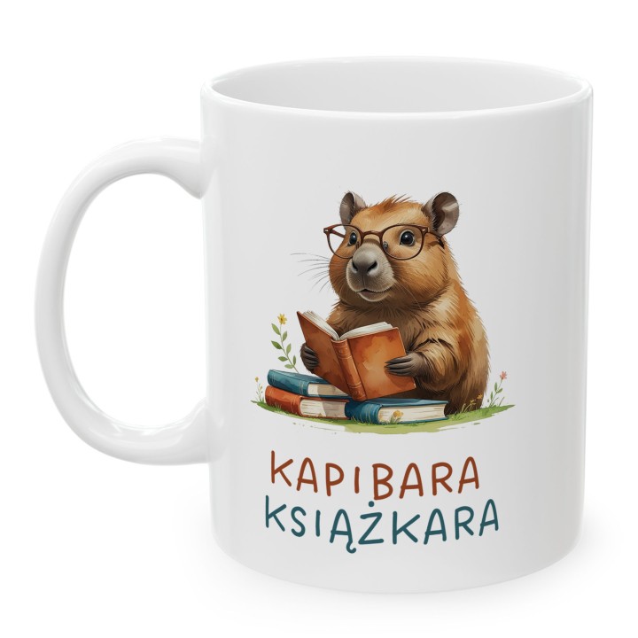Kubek z nadrukiem Kapibara Książkara – zabawny prezent dla książkoholika