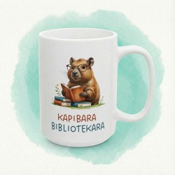 Kubek z nadrukiem „Kapibara Bibliotekara” – prezent dla pani z biblioteki