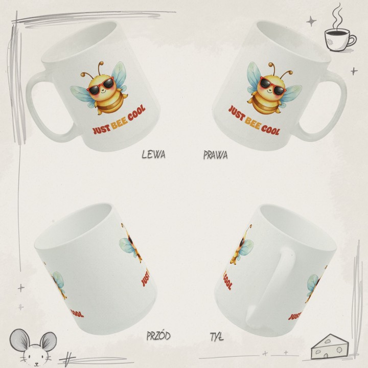Kubek z nadrukiem Just Bee Cool – zabawna pszczółka, luz, prezent z humorem