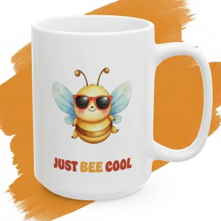 Kubek z nadrukiem Just Bee Cool – zabawna pszczółka, luz, prezent z humorem