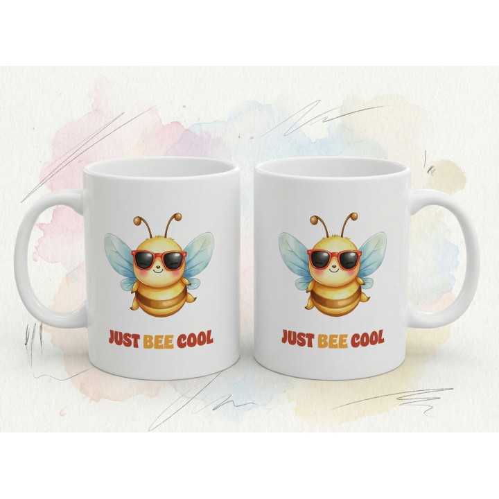 Kubek z nadrukiem Just Bee Cool – zabawna pszczółka, luz, prezent z humorem