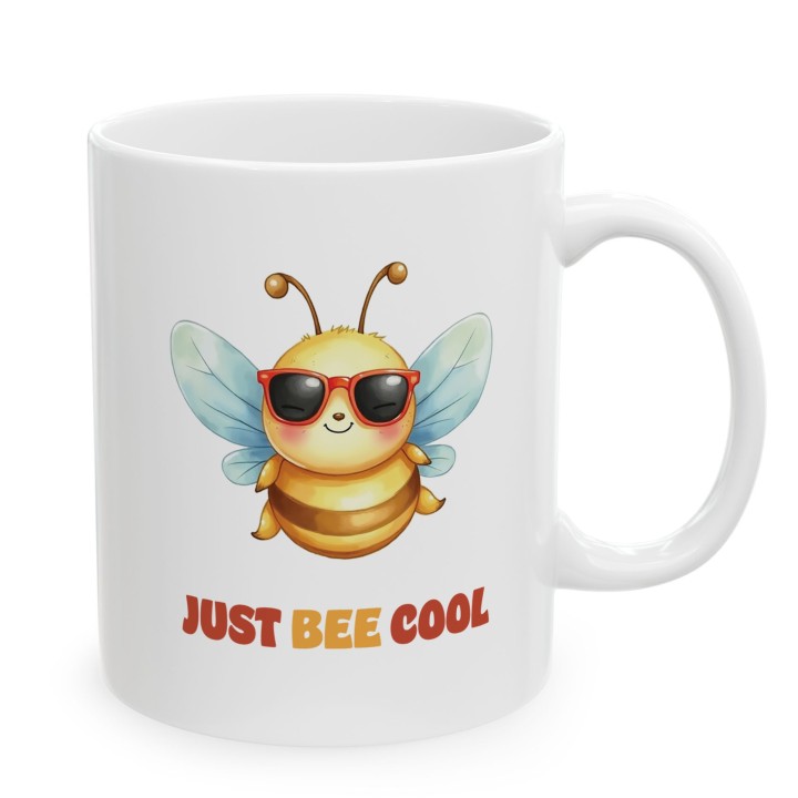Kubek z nadrukiem Just Bee Cool – zabawna pszczółka, luz, prezent z humorem