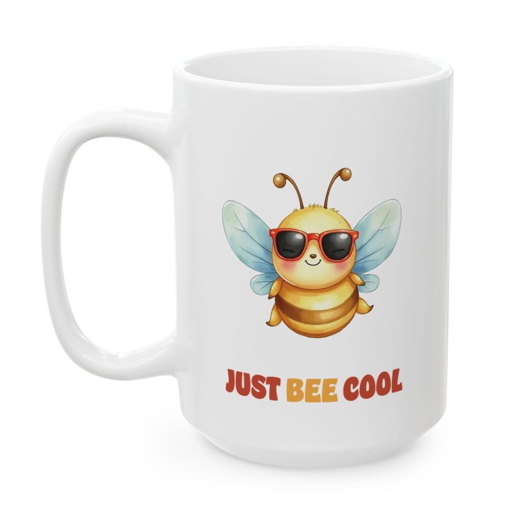 Kubek z nadrukiem Just Bee Cool – zabawna pszczółka, luz, prezent z humorem