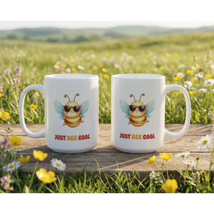 Kubek z nadrukiem Just Bee Cool – zabawna pszczółka, luz, prezent z humorem