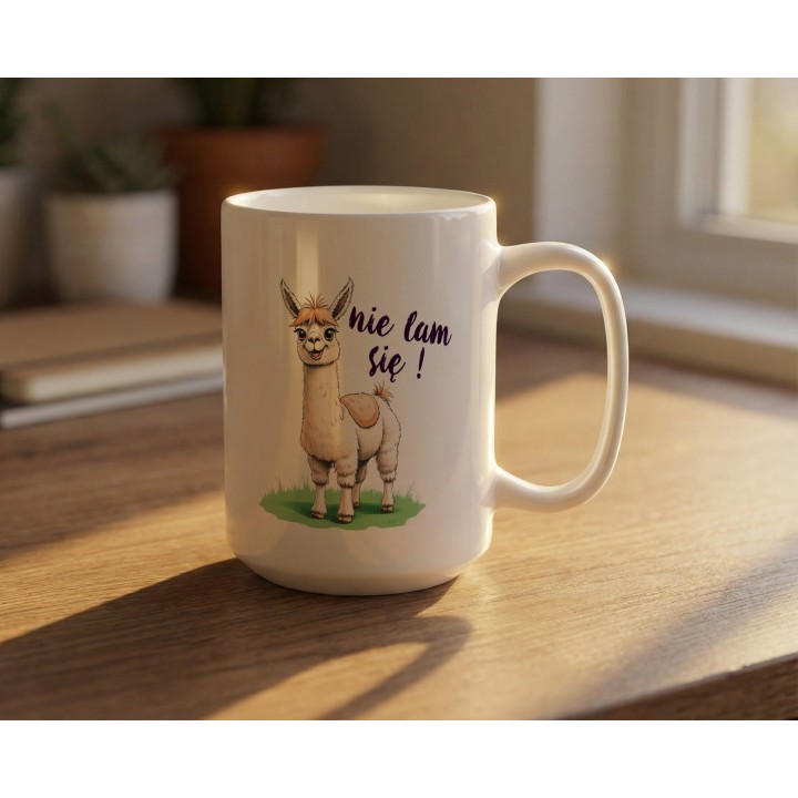Kubek z nadrukiem „Nie lam się!” – lama, zabawny napis, humor