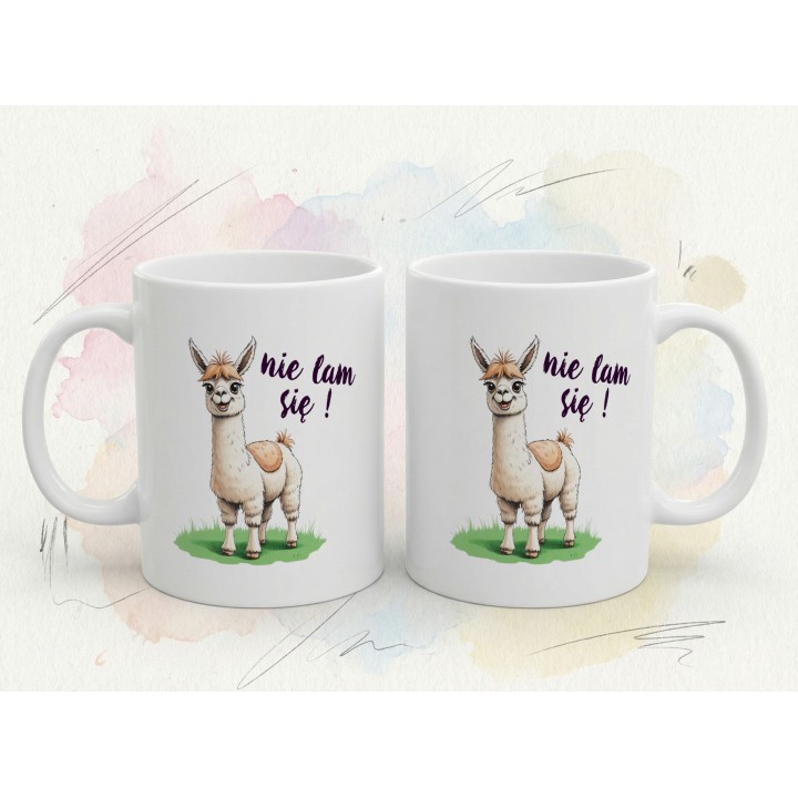 Kubek z nadrukiem „Nie lam się!” – lama, zabawny napis, humor