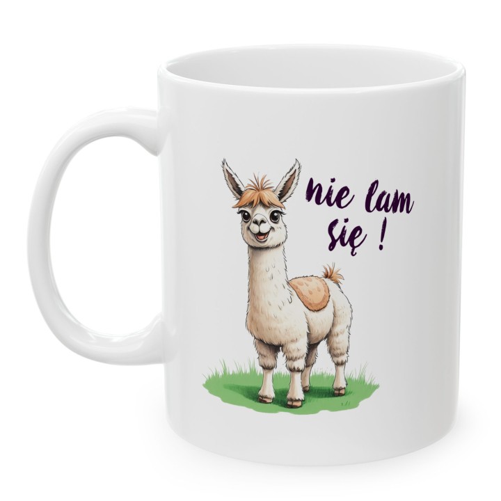 Kubek z nadrukiem „Nie lam się!” – lama, zabawny napis, humor