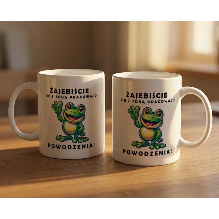 Kubek Żajebiście się z Tobą pracowało – prezent pożegnalny dla kolegi z pracy | Żabka powodzenia
