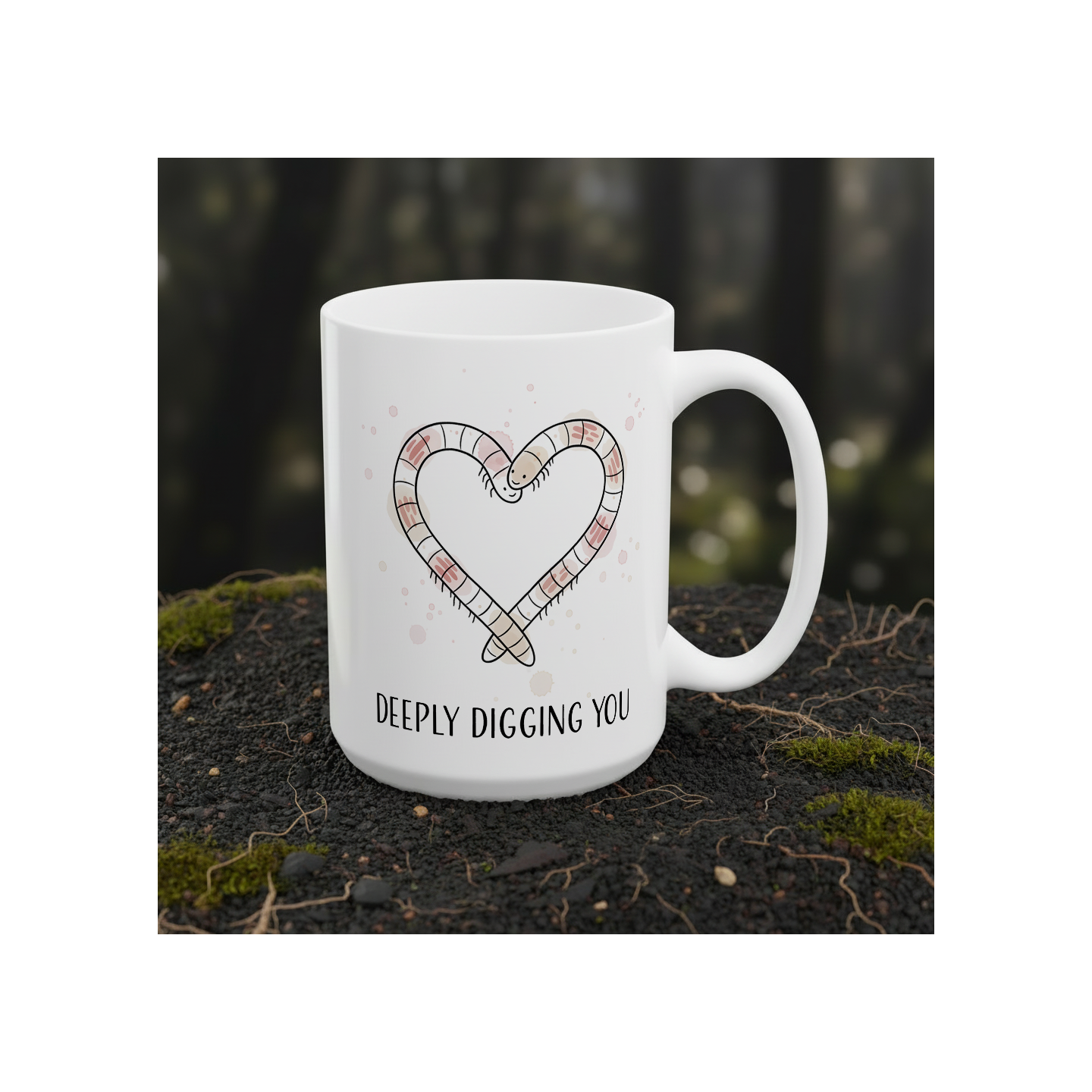 Kubek z nadrukiem robaczkowe serce „DEEPLY DIGGING YOU”