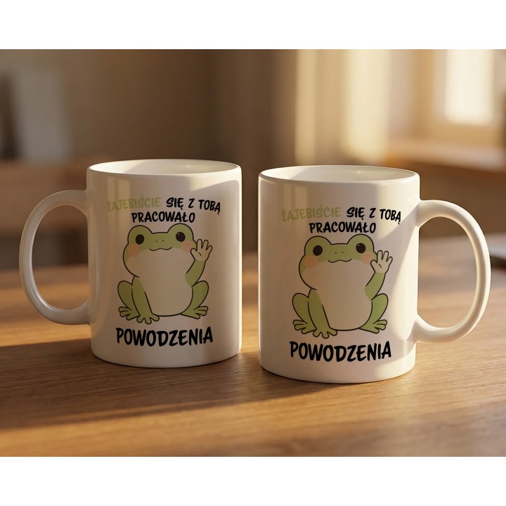 Kubek Żajebiście się z Tobą pracowało – prezent pożegnalny z żabką kawaii | Dla kolegi koleżanki z pracy