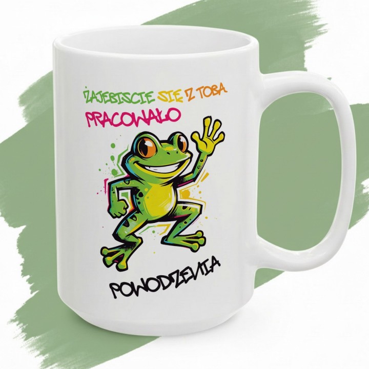 Kubek z nadrukiem „Zajebiście się z Tobą pracowało” – prezent na odejście z pracy