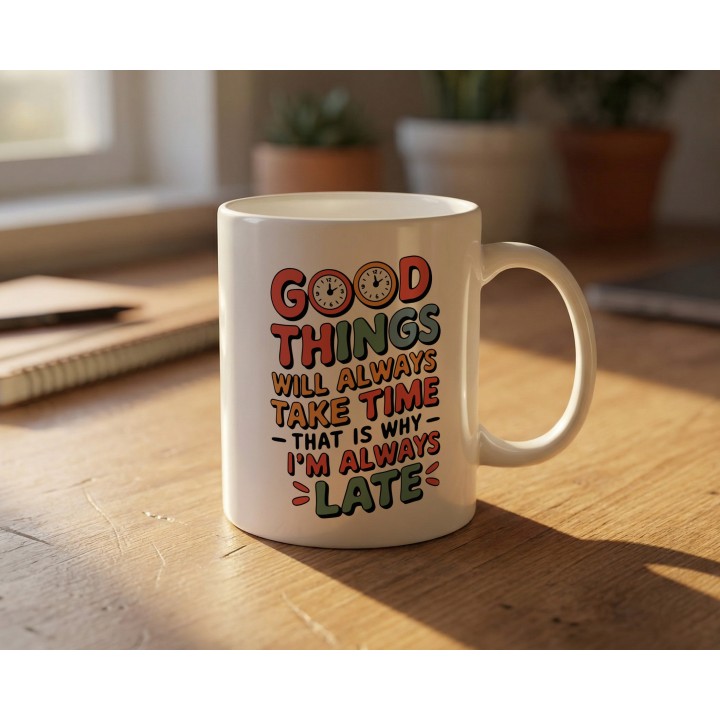 Kubek dla spóźnialskich Good Things Take Time – Śmieszny prezent Retro